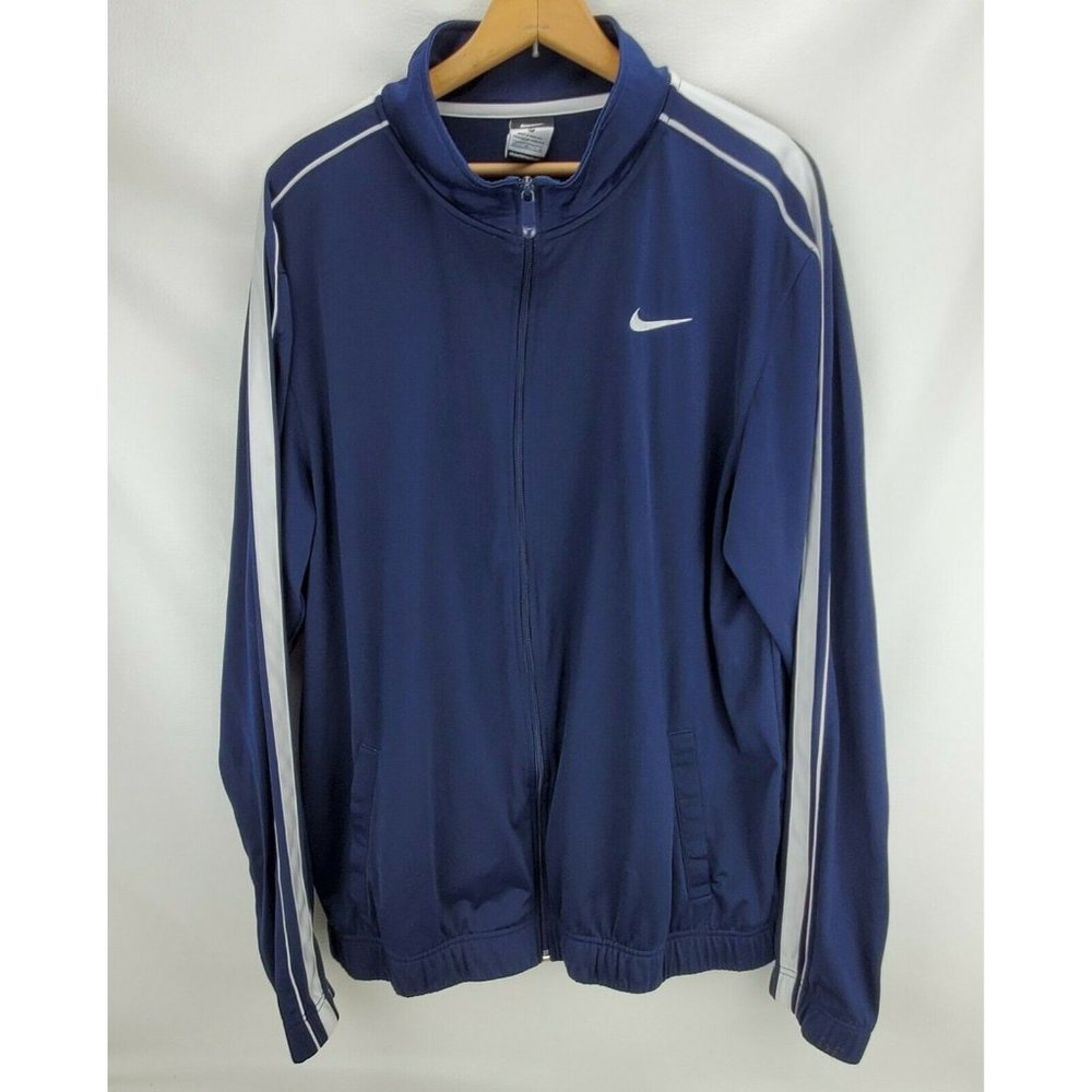 Retro Style Navy Blue White Nike Full Zip Athletic Track Jacket Men's LT